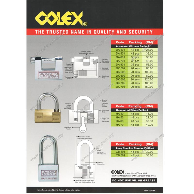 COLEX Armoured Chrome Padlock DA 701